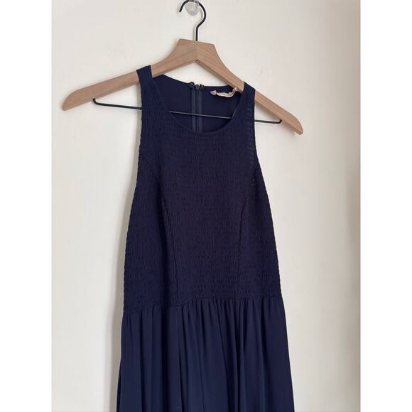 Tory Burch Smocked Racer Back Midi Fit and Flare Dress Style 39454 in Navy, M - Picture 3 of 9
